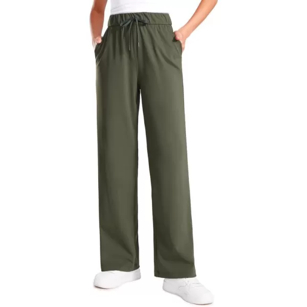 CRZ YOGA 4Way Stretch Casual Pants for Womens 305 Straight Wide Leg Work Pants with PocketsOlive Green