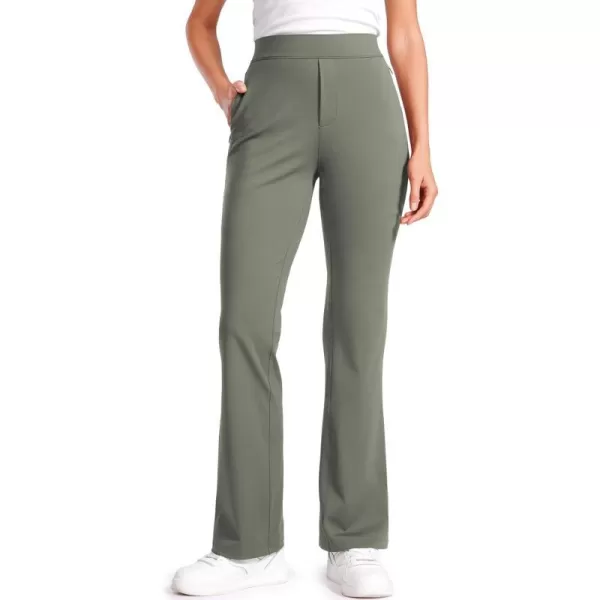 CRZ YOGA 4Way Stretch Flare Womens Pants 31 Dress Work Casual High Waisted Lounge Pants with Zip PocketsGrey Sage