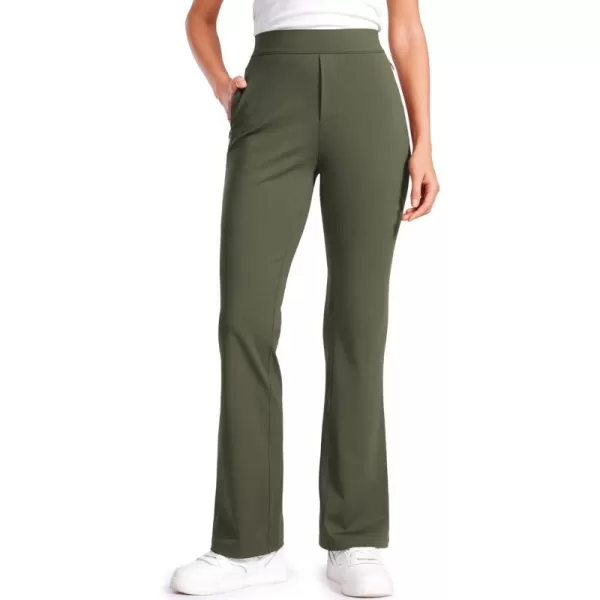 CRZ YOGA 4Way Stretch Flare Womens Pants 31 Dress Work Casual High Waisted Lounge Pants with Zip PocketsOlive Green