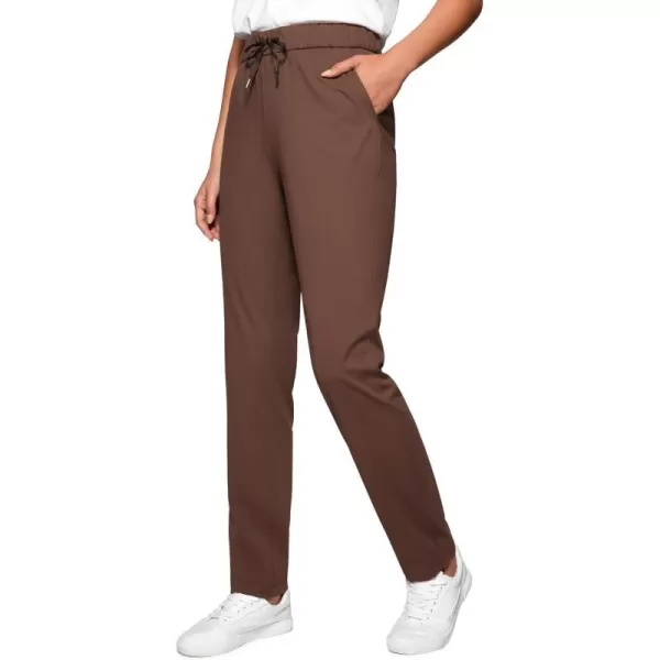 CRZ YOGA 4Way Stretch Full Length Golf Pants for Women Tall 31  Travel Sweatpants Workout Trousers with PocketsCoffee Brown