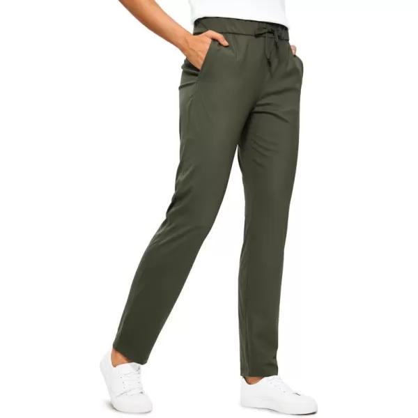 CRZ YOGA 4Way Stretch Full Length Golf Pants for Women Tall 31  Travel Sweatpants Workout Trousers with PocketsOlive Green