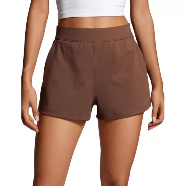 CRZ YOGA 4Way Stretch Womens Shorts Casual Comfy High Waisted Golf Hiking Lounge Athletic Short with PocketsCoffee Brown