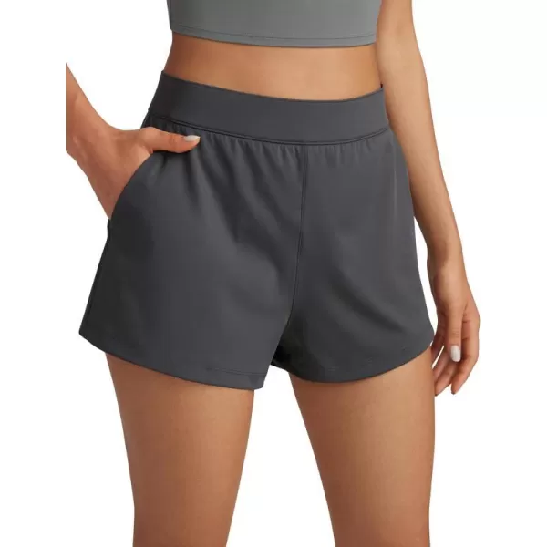 CRZ YOGA 4Way Stretch Womens Shorts Casual Comfy High Waisted Golf Hiking Lounge Athletic Short with PocketsMysterious Grey