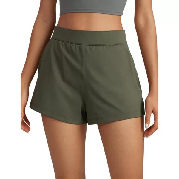 CRZ YOGA 4Way Stretch Womens Shorts Casual Comfy High Waisted Golf Hiking Lounge Athletic Short with PocketsOlive Green