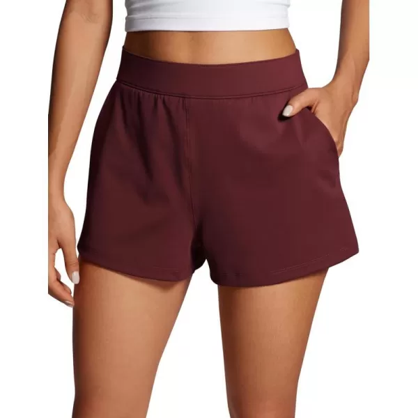 CRZ YOGA 4Way Stretch Womens Shorts Casual Comfy High Waisted Golf Hiking Lounge Athletic Short with PocketsRed Merlot