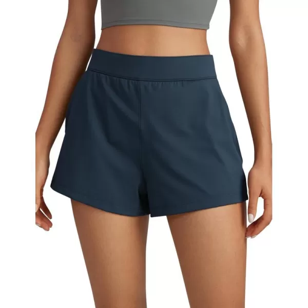 CRZ YOGA 4Way Stretch Womens Shorts Casual Comfy High Waisted Golf Hiking Lounge Athletic Short with PocketsTrue Navy