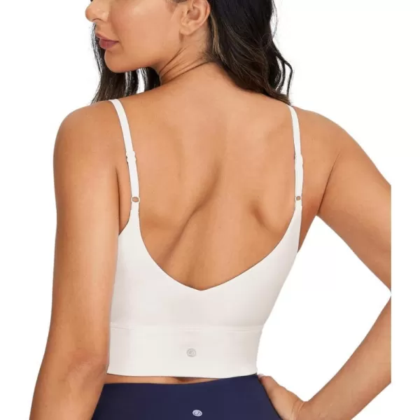 CRZ YOGA Adjustable Longline Sports Bra for Women  V Back Wireless Workout Padded Yoga Bra Cropped Tank Tops CamisoleMilky White