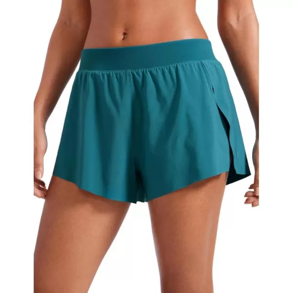 CRZ YOGA Athletic Running Shorts for Women V Split Low Waisted Lightweight Gym Workout Athletic Shorts with LinerBorealis Green