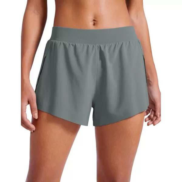 CRZ YOGA Athletic Running Shorts for Women V Split Low Waisted Lightweight Gym Workout Athletic Shorts with LinerGrey Sage