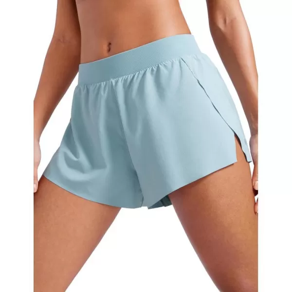 CRZ YOGA Athletic Running Shorts for Women V Split Low Waisted Lightweight Gym Workout Athletic Shorts with LinerLight Grayish Blue