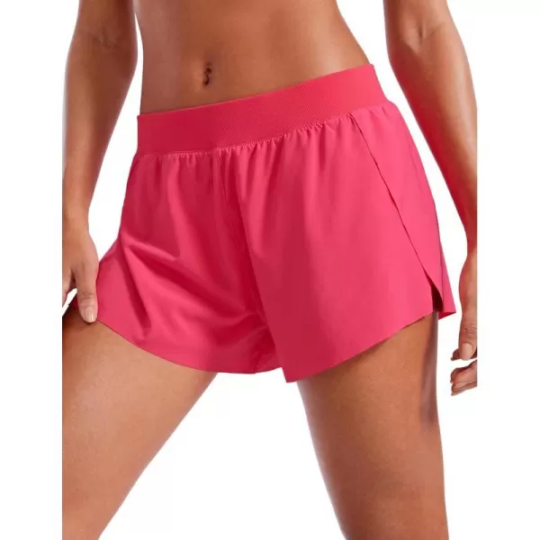 CRZ YOGA Athletic Running Shorts for Women V Split Low Waisted Lightweight Gym Workout Athletic Shorts with LinerLip Gloss Pink