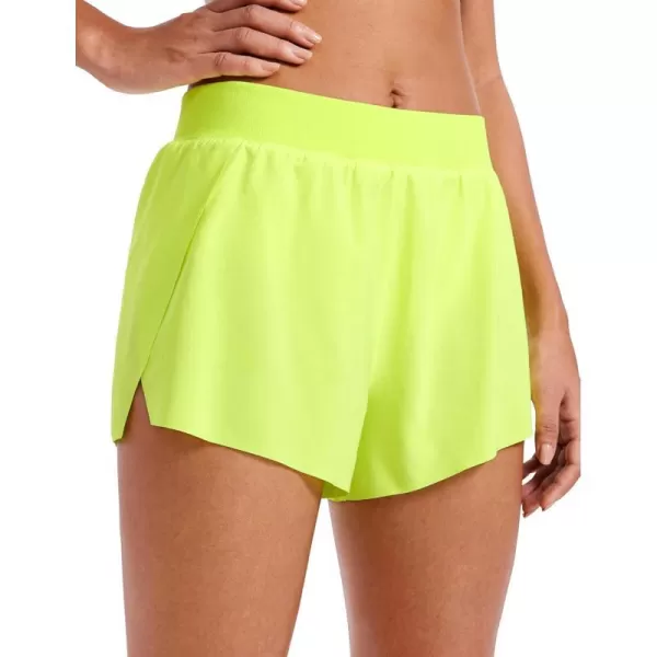 CRZ YOGA Athletic Running Shorts for Women V Split Low Waisted Lightweight Gym Workout Athletic Shorts with LinerNeon Yellow