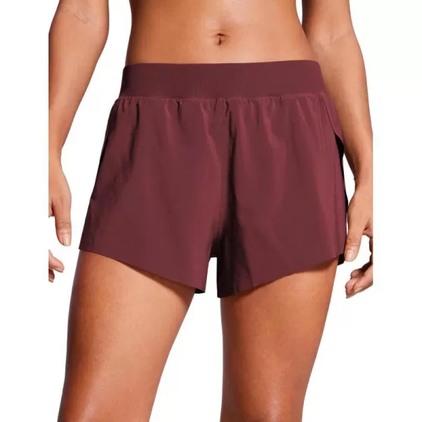 CRZ YOGA Athletic Running Shorts for Women V Split Low Waisted Lightweight Gym Workout Athletic Shorts with LinerRed Merlot