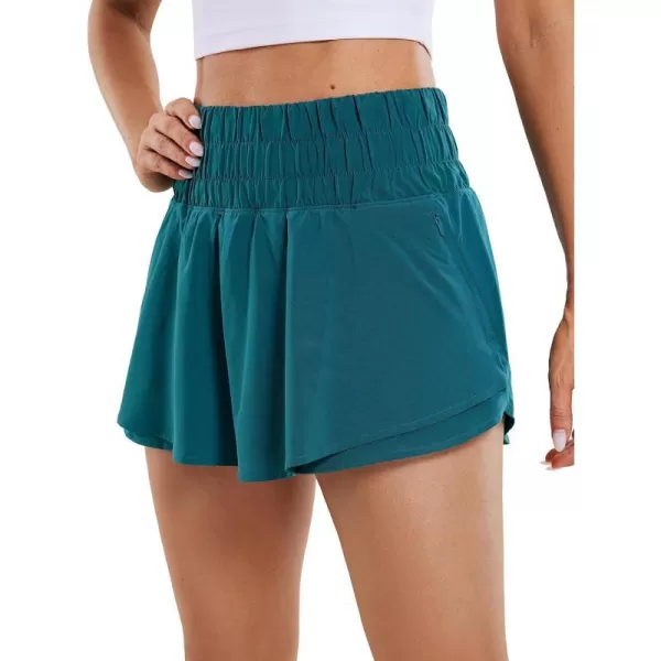 CRZ YOGA Athletic Shorts for Women High Waisted Flowy Ruffle Skirt Overlay Workout Running Tennis Shorts Zip PocketBorealis Green