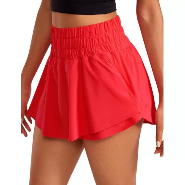 CRZ YOGA Athletic Shorts for Women High Waisted Flowy Ruffle Skirt Overlay Workout Running Tennis Shorts Zip PocketDeep Red