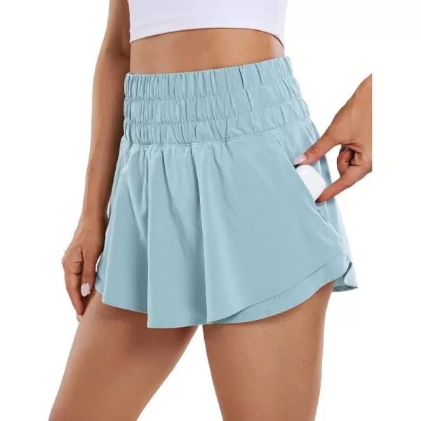 CRZ YOGA Athletic Shorts for Women High Waisted Flowy Ruffle Skirt Overlay Workout Running Tennis Shorts Zip PocketLight Grayish Blue