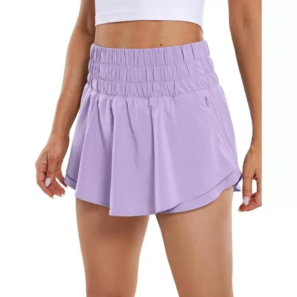 CRZ YOGA Athletic Shorts for Women High Waisted Flowy Ruffle Skirt Overlay Workout Running Tennis Shorts Zip PocketLilac