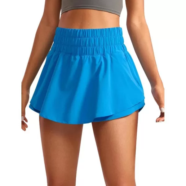 CRZ YOGA Athletic Shorts for Women High Waisted Flowy Ruffle Skirt Overlay Workout Running Tennis Shorts Zip PocketMadagascar Blue