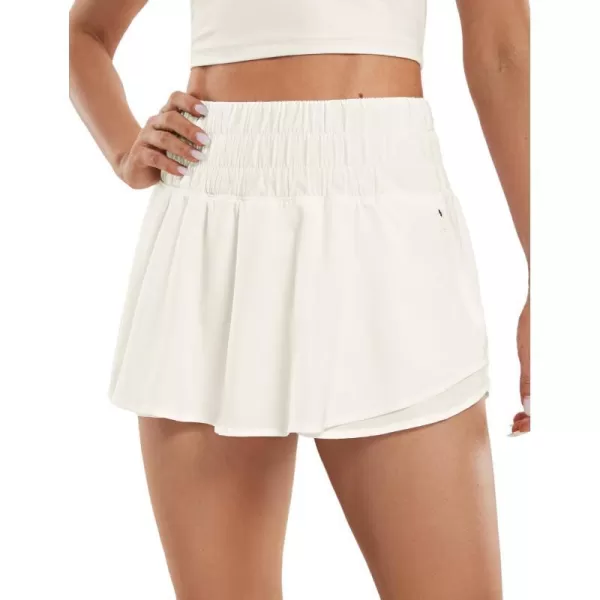 CRZ YOGA Athletic Shorts for Women High Waisted Flowy Ruffle Skirt Overlay Workout Running Tennis Shorts Zip PocketMilky White