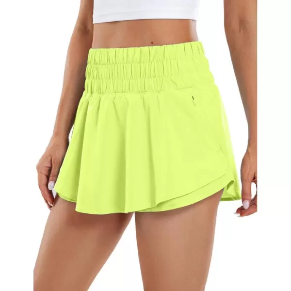 CRZ YOGA Athletic Shorts for Women High Waisted Flowy Ruffle Skirt Overlay Workout Running Tennis Shorts Zip PocketNeon Yellow