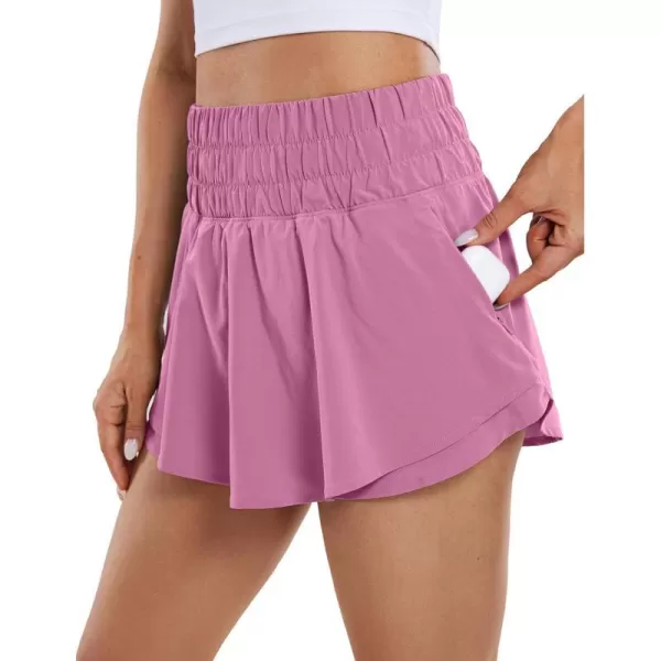 CRZ YOGA Athletic Shorts for Women High Waisted Flowy Ruffle Skirt Overlay Workout Running Tennis Shorts Zip PocketVelvet Dust