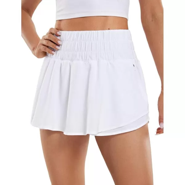 CRZ YOGA Athletic Shorts for Women High Waisted Flowy Ruffle Skirt Overlay Workout Running Tennis Shorts Zip PocketWhite