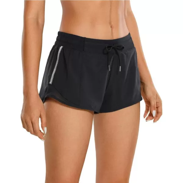 CRZ YOGA Athletic Shorts for Women with Zip Pocket 254 Mid Waist Mesh Liner Shorts for Running Gym WorkoutBlack