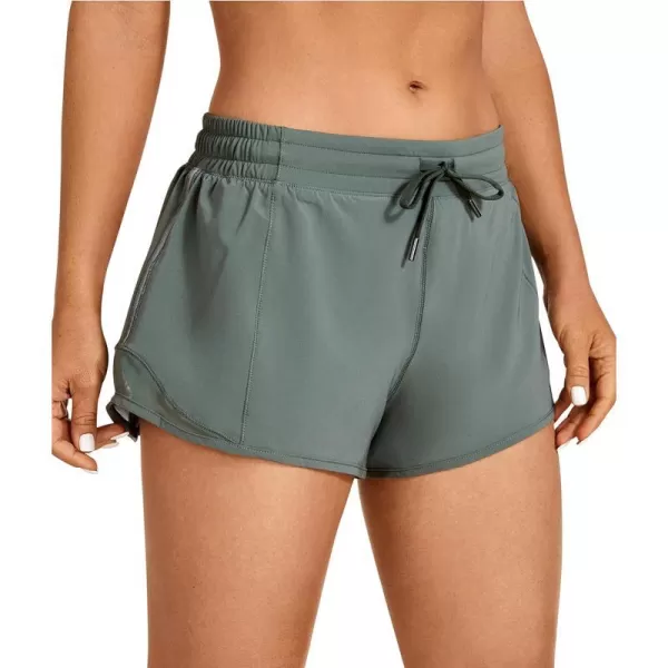 CRZ YOGA Athletic Shorts for Women with Zip Pocket 254 Mid Waist Mesh Liner Shorts for Running Gym WorkoutGrey Sage