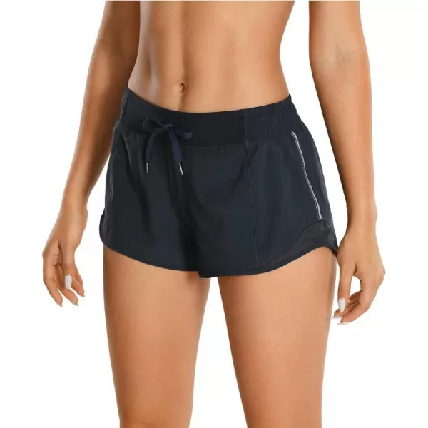 CRZ YOGA Athletic Shorts for Women with Zip Pocket 254 Mid Waist Mesh Liner Shorts for Running Gym WorkoutInk Blue