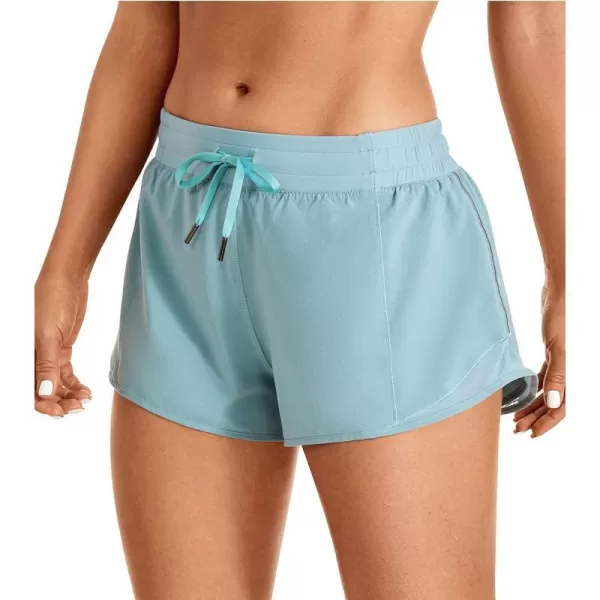 CRZ YOGA Athletic Shorts for Women with Zip Pocket 254 Mid Waist Mesh Liner Shorts for Running Gym WorkoutLight Grayish Blue