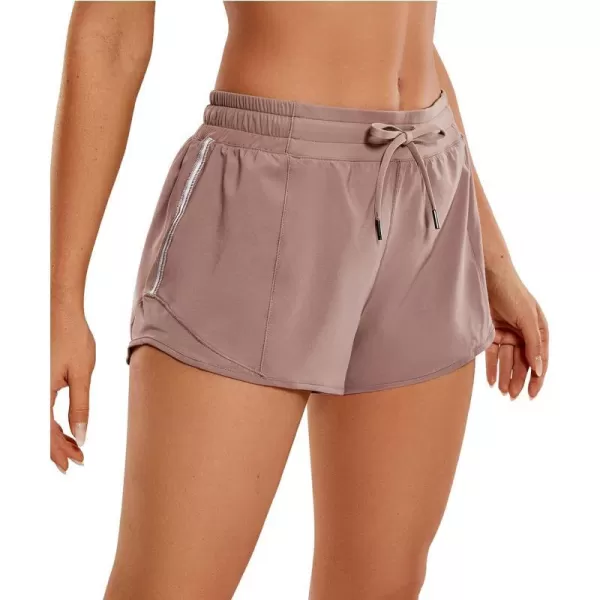 CRZ YOGA Athletic Shorts for Women with Zip Pocket 254 Mid Waist Mesh Liner Shorts for Running Gym WorkoutMineral Brown