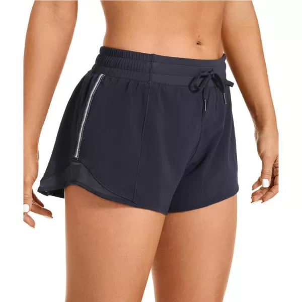 CRZ YOGA Athletic Shorts for Women with Zip Pocket 254 Mid Waist Mesh Liner Shorts for Running Gym WorkoutNavy