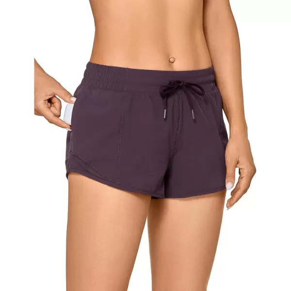 CRZ YOGA Athletic Shorts for Women with Zip Pocket 254 Mid Waist Mesh Liner Shorts for Running Gym WorkoutNewarctic Plum