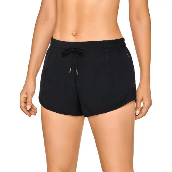 CRZ YOGA Athletic Shorts for Women with Zip Pocket 254 Mid Waist Mesh Liner Shorts for Running Gym WorkoutNewblack