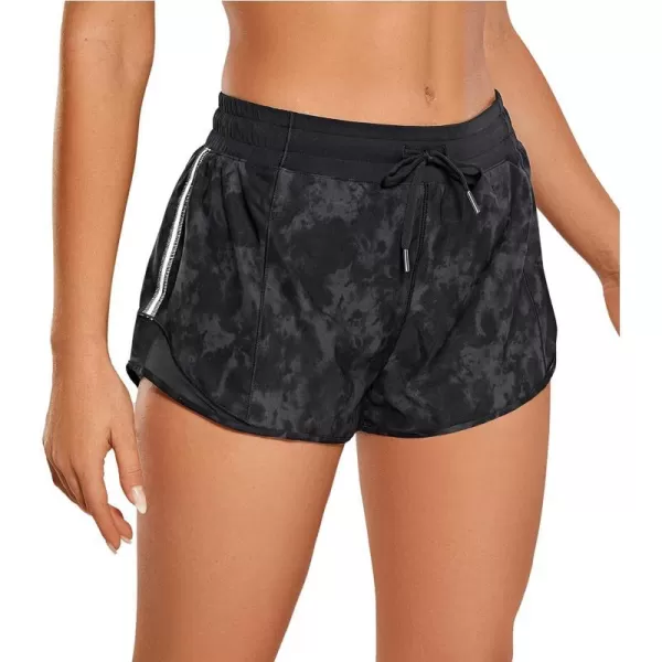 CRZ YOGA Athletic Shorts for Women with Zip Pocket 254 Mid Waist Mesh Liner Shorts for Running Gym WorkoutTie Dye Smoke Ink