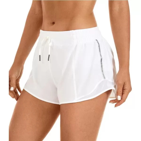 CRZ YOGA Athletic Shorts for Women with Zip Pocket 254 Mid Waist Mesh Liner Shorts for Running Gym WorkoutWhite