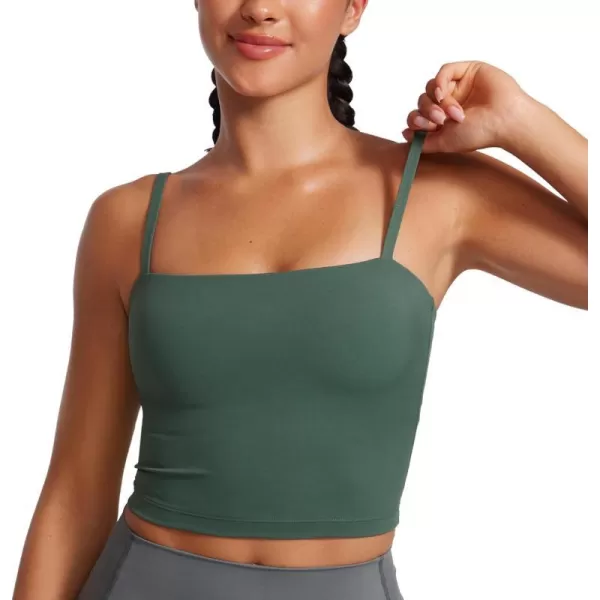 CRZ YOGA Butterluxe Adjustable Longline Sports Bras for Women  Square Neck Padded Workout Crop Top Camisole Tank TopDark Forest Green