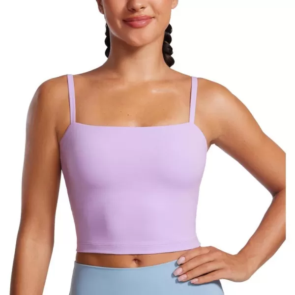 CRZ YOGA Butterluxe Adjustable Longline Sports Bras for Women  Square Neck Padded Workout Crop Top Camisole Tank TopElfin Purple