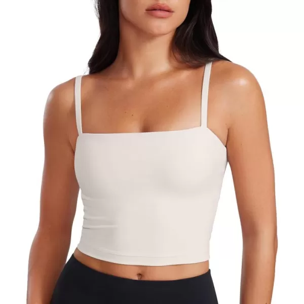 CRZ YOGA Butterluxe Adjustable Longline Sports Bras for Women  Square Neck Padded Workout Crop Top Camisole Tank TopMilky White