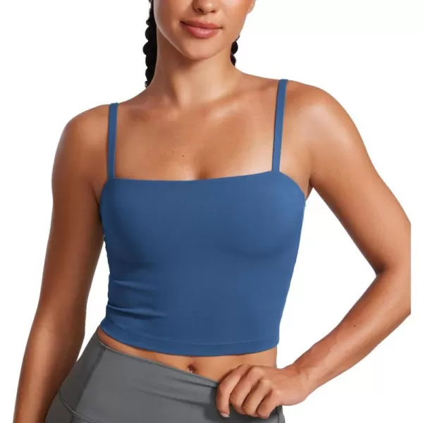 CRZ YOGA Butterluxe Adjustable Longline Sports Bras for Women  Square Neck Padded Workout Crop Top Camisole Tank TopPitch Blue