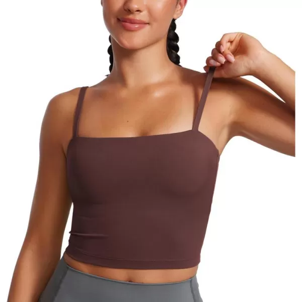 CRZ YOGA Butterluxe Adjustable Longline Sports Bras for Women  Square Neck Padded Workout Crop Top Camisole Tank TopTaupe