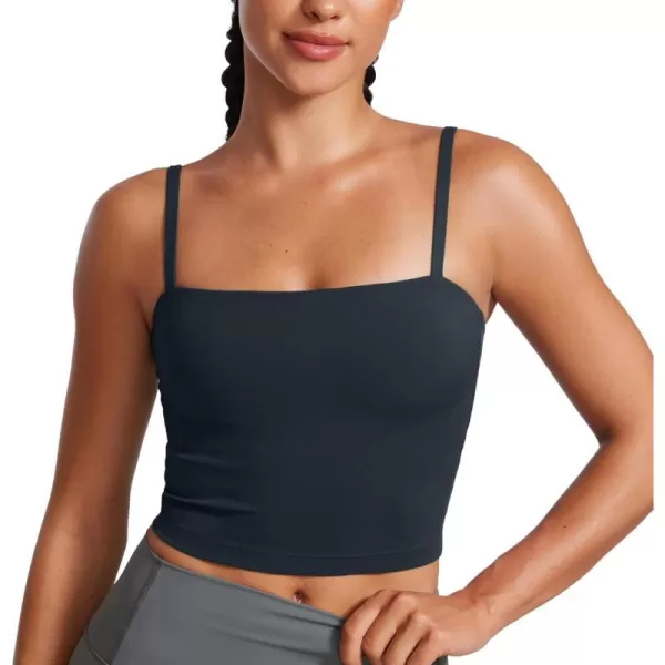 CRZ YOGA Butterluxe Adjustable Longline Sports Bras for Women  Square Neck Padded Workout Crop Top Camisole Tank TopTrue Navy