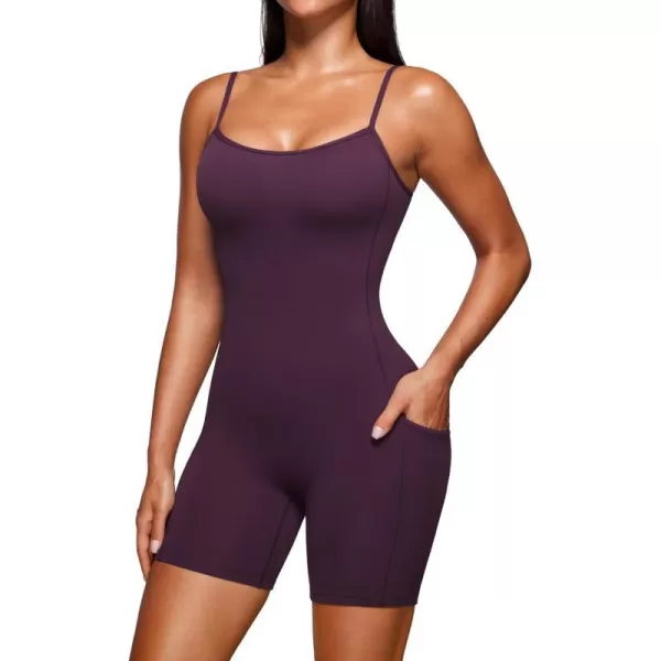 CRZ YOGA Butterluxe Athletic Rompers for Women Adjustable Padded Tank Top Workout Shorts Jumpsuit Pockets One Piece BodysuitDeep Purple