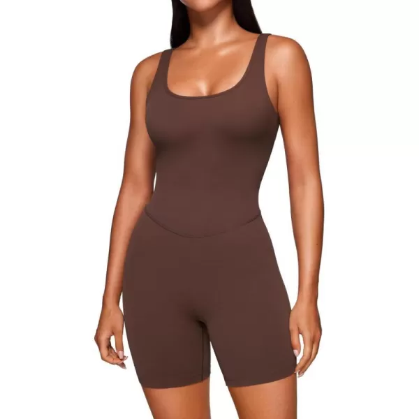 CRZ YOGA Butterluxe Athletic Womens Romper Tank Tops Workout Casual Shorts Jumpsuits One Piece Bodysuit ScoopNeck PaddedCoffee Brown