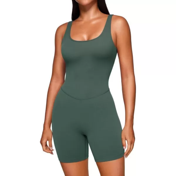 CRZ YOGA Butterluxe Athletic Womens Romper Tank Tops Workout Casual Shorts Jumpsuits One Piece Bodysuit ScoopNeck PaddedDark Forest Green