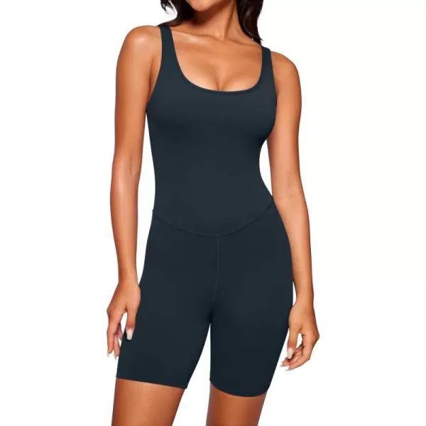 CRZ YOGA Butterluxe Athletic Womens Romper Tank Tops Workout Casual Shorts Jumpsuits One Piece Bodysuit ScoopNeck PaddedTrue Navy