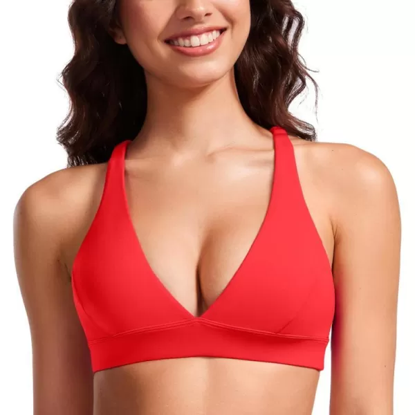 CRZ YOGA Butterluxe Deep VNeck Sports Bras for Women  Spaghetti Strap Criss Cross Padded Bra Sexy Wireless Yoga BraDeep Red