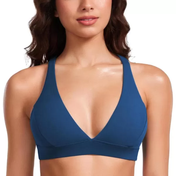 CRZ YOGA Butterluxe Deep VNeck Sports Bras for Women  Spaghetti Strap Criss Cross Padded Bra Sexy Wireless Yoga BraFrench Navy