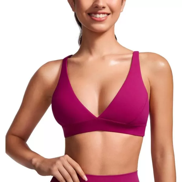 CRZ YOGA Butterluxe Deep VNeck Sports Bras for Women  Spaghetti Strap Criss Cross Padded Bra Sexy Wireless Yoga BraMagenta Purple