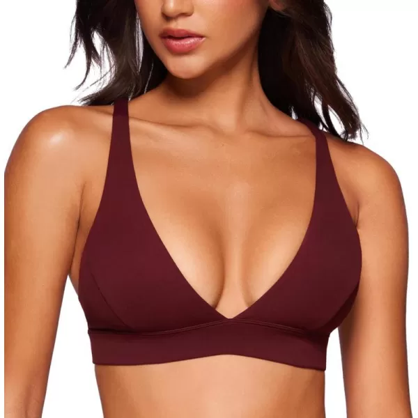 CRZ YOGA Butterluxe Deep VNeck Sports Bras for Women  Spaghetti Strap Criss Cross Padded Bra Sexy Wireless Yoga BraRed Merlot